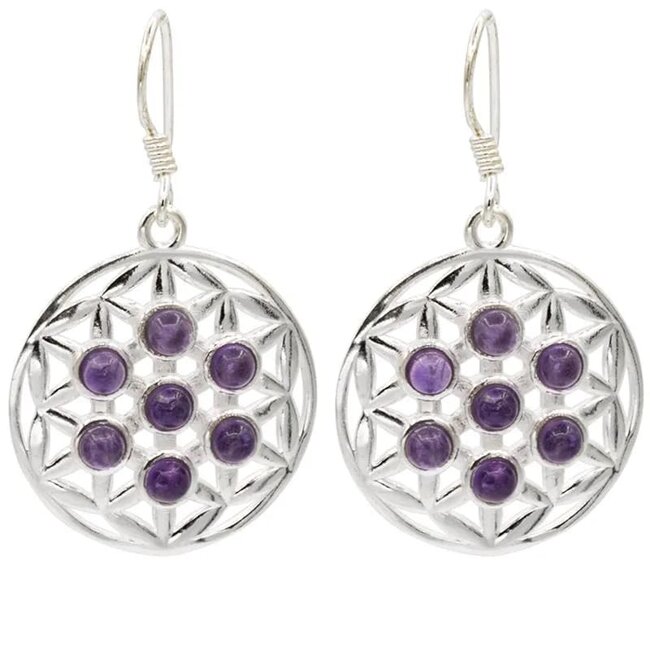 Oorbellen Bloem des Levens Amethist 925 Zilver