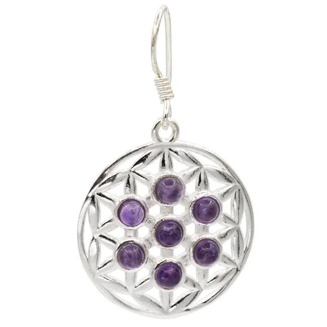 Oorbellen Bloem des Levens Amethist 925 Zilver