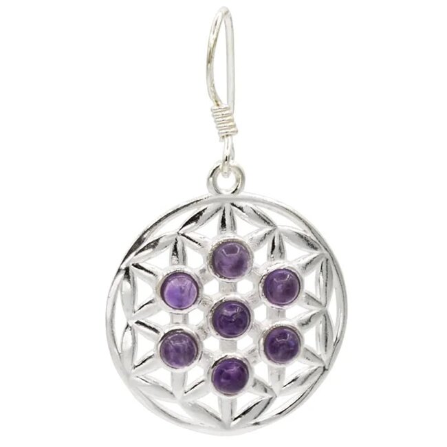 Oorbellen Bloem des Levens Amethist 925 Zilver
