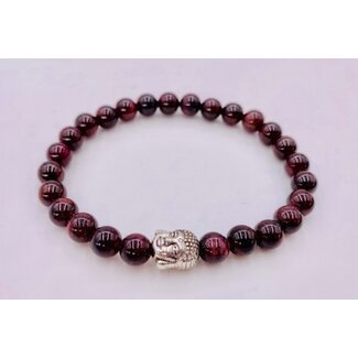 PuurSpirits Granaat Edelsteen Armband  met Zilver Boeddhahoofd