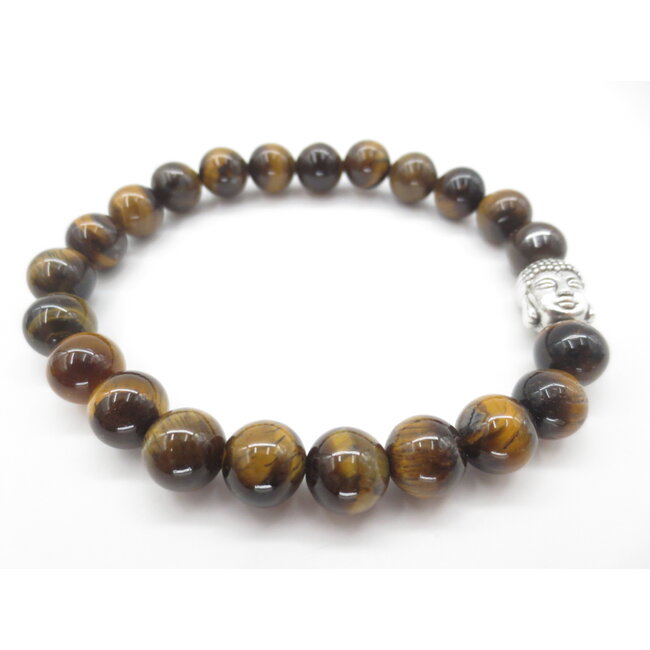 PuurSpirits Tijgeroog Armband met Zilver Boeddhahoofd in Cadeau Doos
