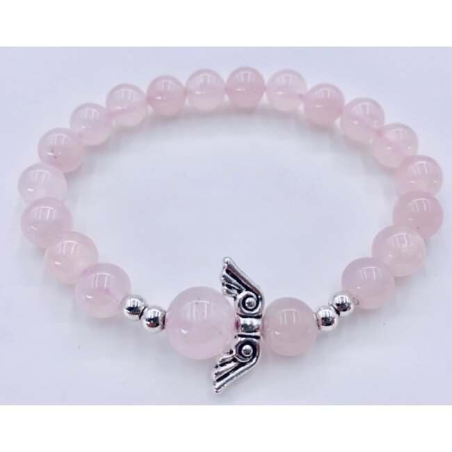 PuurSpirits Rozenkwarts Armband met Zilver Engel in een Luxe Cadeau Doos