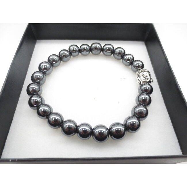 PuurSpirits Hematiet Armband met  Boeddhahoofd in cadeau doos