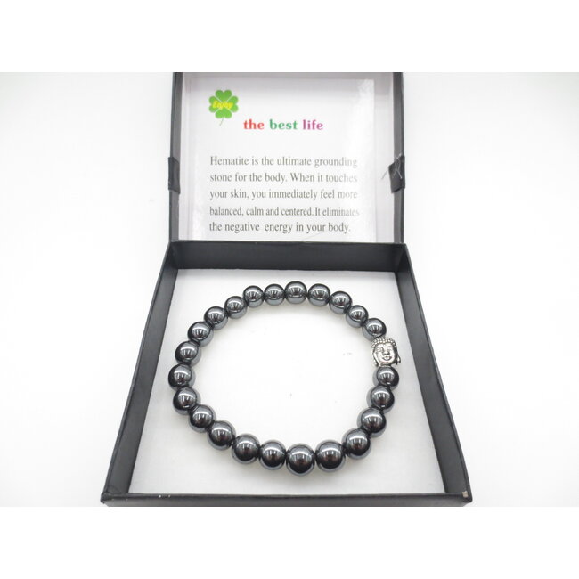 Hematiet Armband met  Boeddhahoofd in cadeau doos