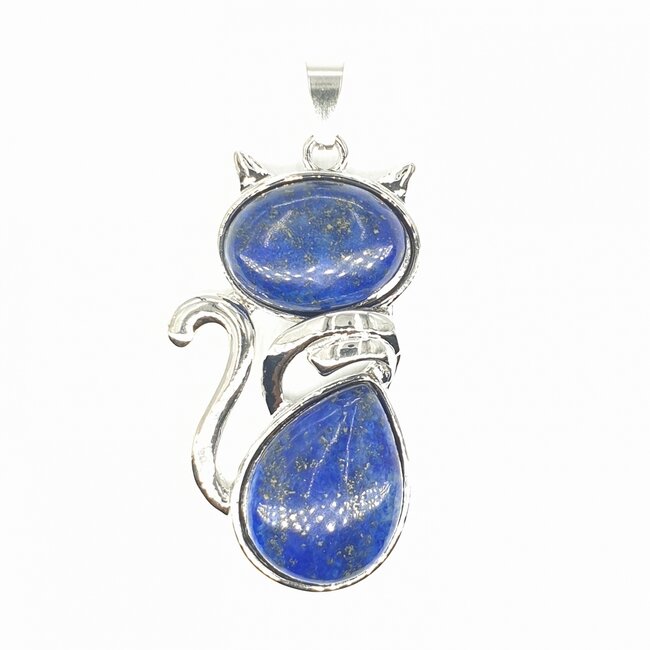 PuurSpirits Lapis Lazuli Kat Hanger Zilver