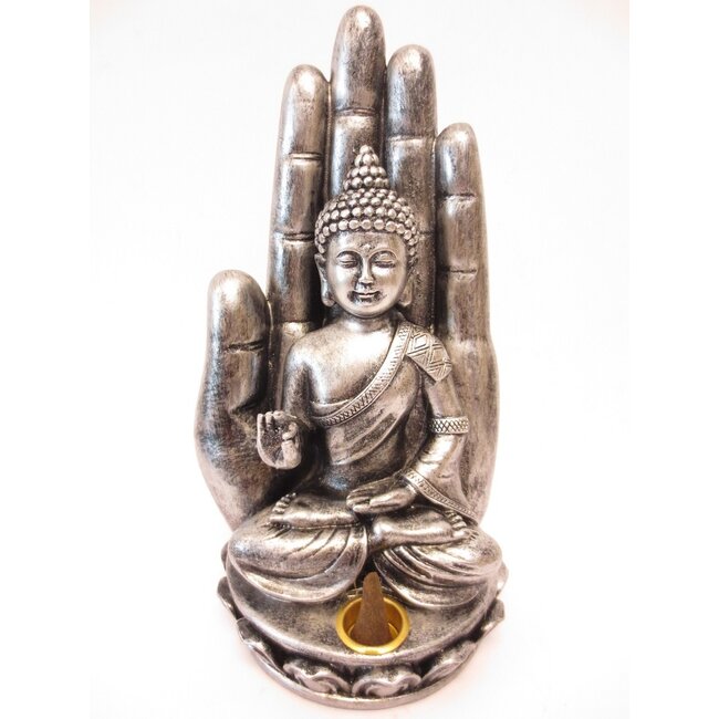 PuurSpirits Wierookhouder Boeddha met Hand Zilver