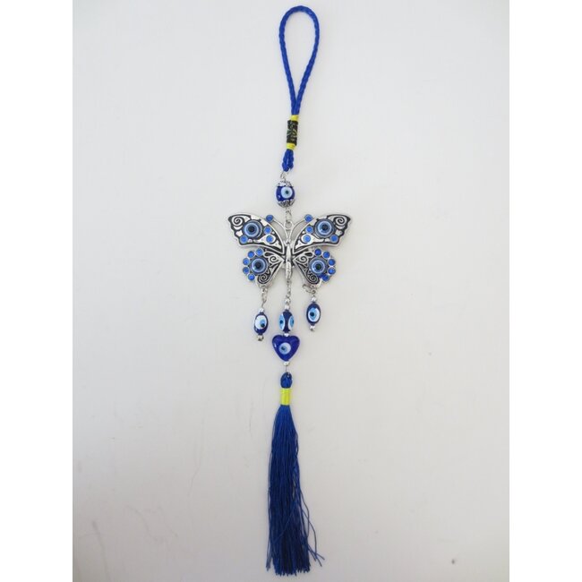 Blauwe Boze Oog Hanger met Vlinder