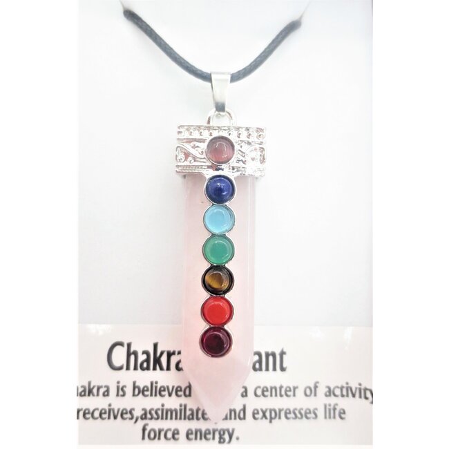 Rozenkwarts Hanger met Ketting  - 7 Chakra Stenen