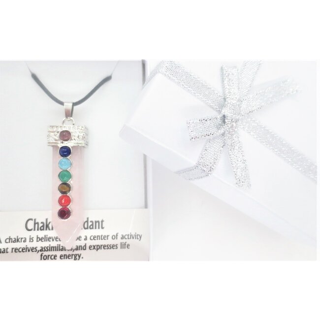 Rozenkwarts Hanger met Ketting  - 7 Chakra Stenen