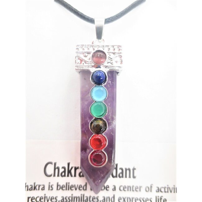 Ketting Amethist Hanger met 7 Chakra Stenen
