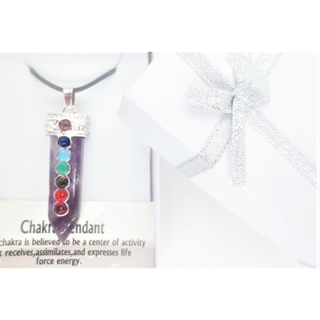 Ketting Amethist Hanger met 7 Chakra Stenen