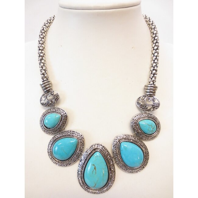 Sieradenset Turquoise Ketting en Oorbellen - Alexia