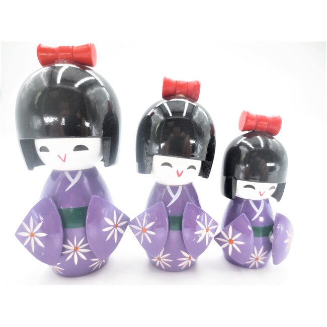 PuurSpirits Kokeshi Japanse Poppen Set van 3 Lila