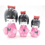 PuurSpirits Kokeshi Japanse Poppen Set van 3 Roze