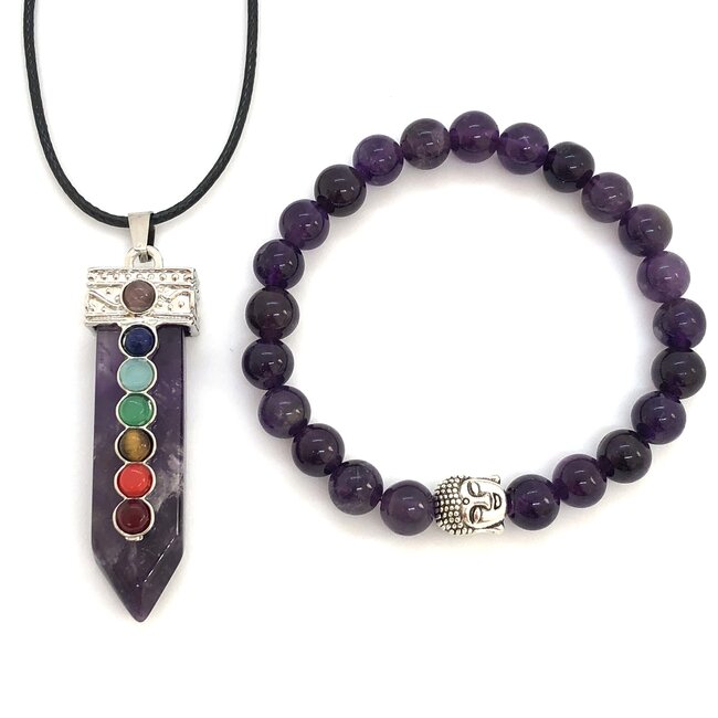 Sieradenset Amethist 7 Chakra Hanger in Cadeaudoos