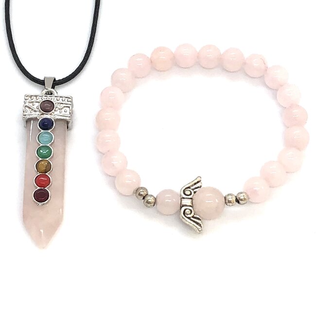 PuurSpirits Sieraden Set Rozenkwarts  in Cadeau Doos