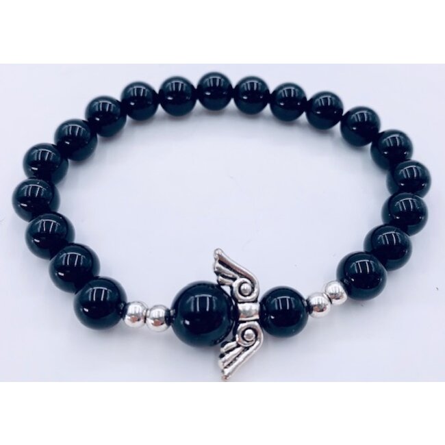 PuurSpirits Onyx  Armband met Zilver Engel in Cadeau Doos