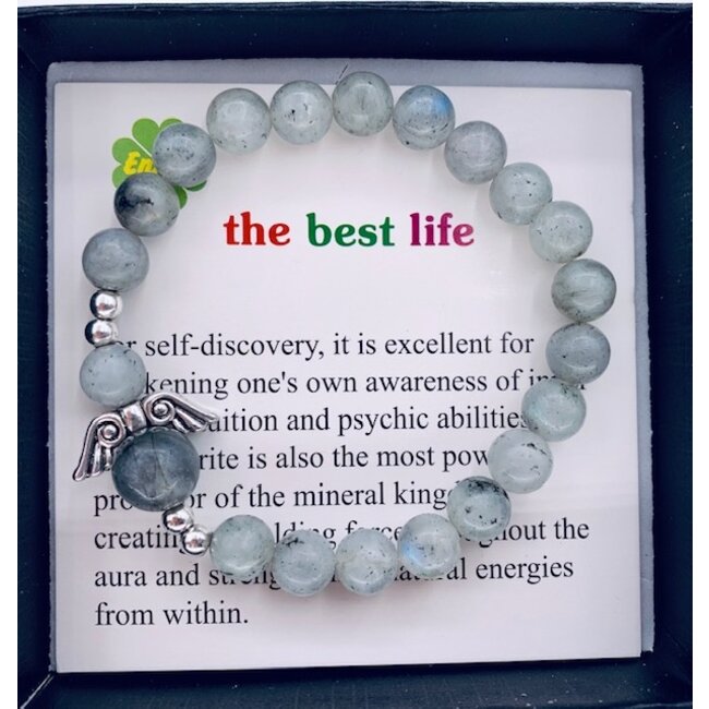 PuurSpirits Labradoriet  Armband met Zilver Engel  in een Luxe Cadeau Doosje