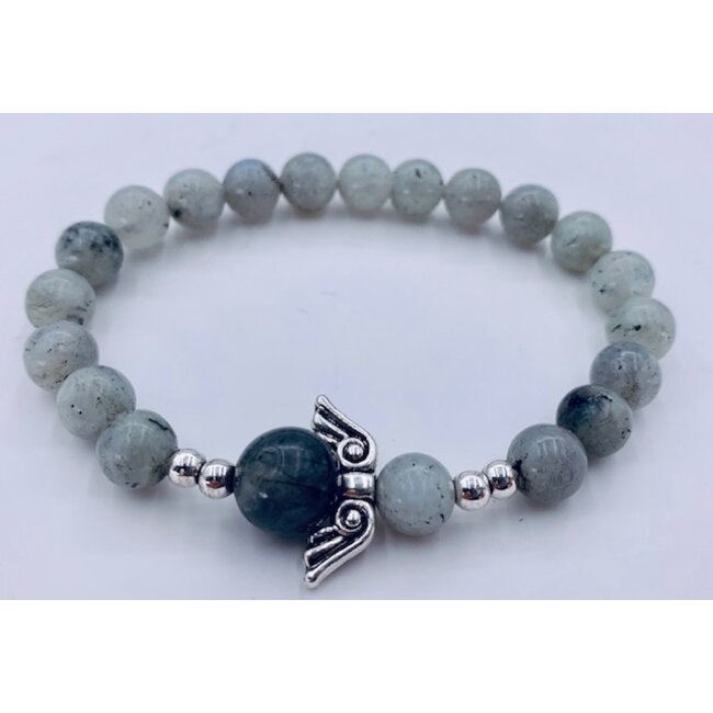 PuurSpirits Labradoriet  Armband met Zilver Engel  in een Luxe Cadeau Doosje