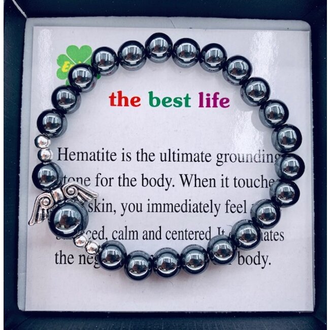 PuurSpirits Hematiet Armband met Zilver Engel in Cadeau Doos