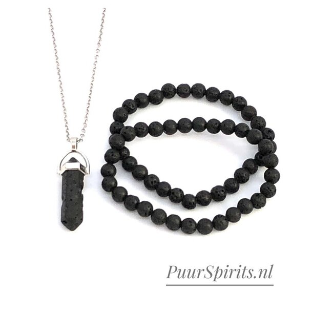 PuurSpirits Sieraden Set  met Zwart Lavasteen