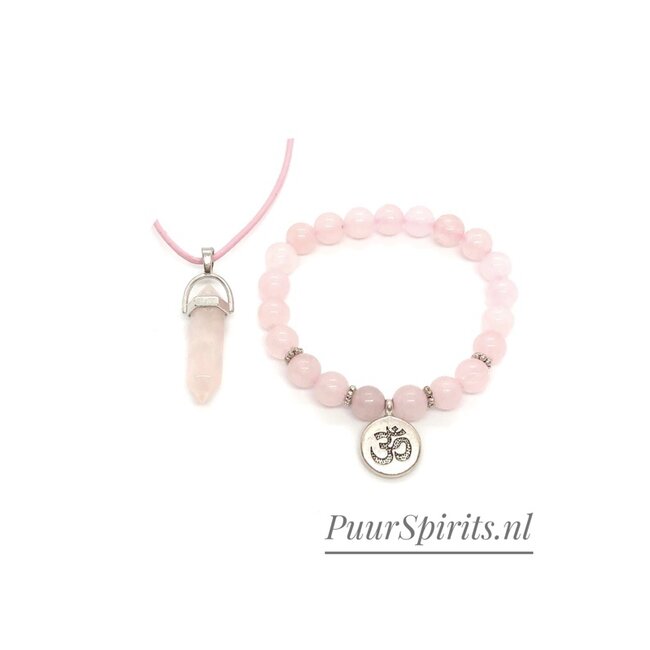 PuurSpirits Sieraden Set met  Rozenkwarts Edelsteen