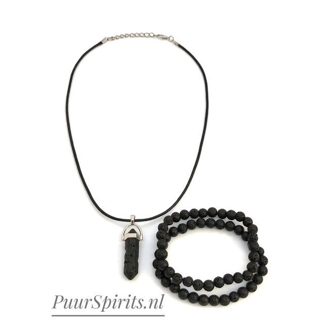 PuurSpirits  Sieraden Set  Zwart Lavasteen
