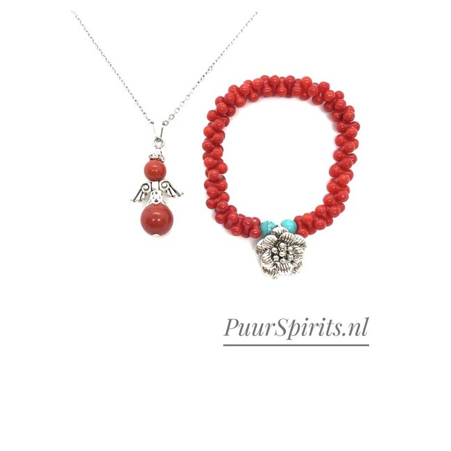 PuurSpirits Set Rood Koraal Ketting en Armband