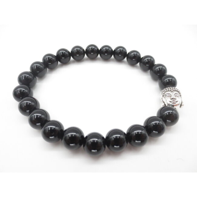 PuurSpirits Zwarte  Onyx Armband met Boeddhahoofd