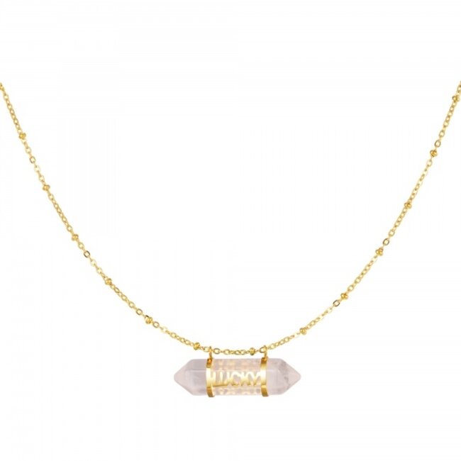 Ketting Rozenkwarts Edelsteen Goudkleurig Lucky