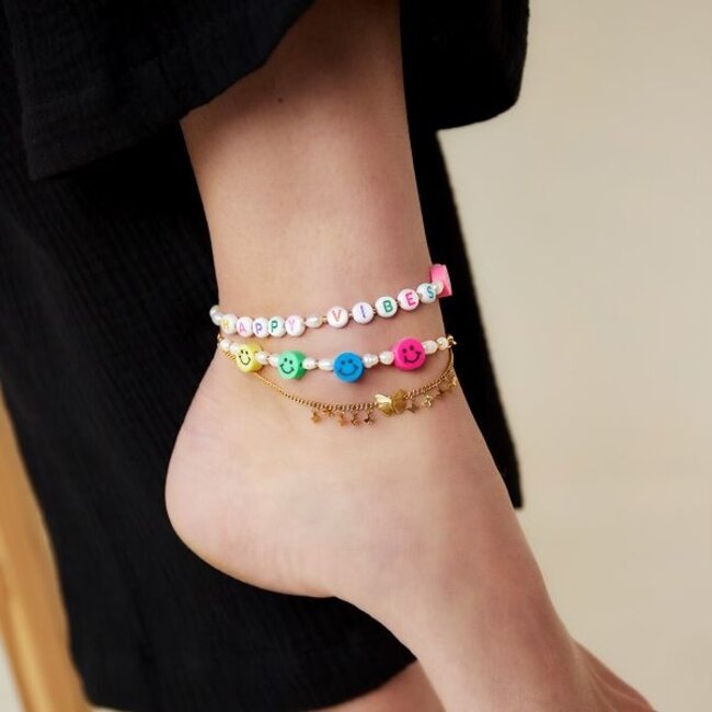 Enkelbandje met Smiley Bedels Goudkleurig
