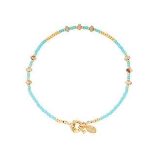 PuurSpirits Enkelbandje met Blauwe & Gouden Kralen