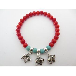 PuurSpirits Rood Koraal Armband met Olifanten Bedels