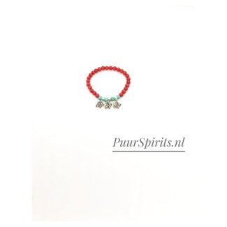 PuurSpirits Rood Koraal Armband met Olifanten Bedels