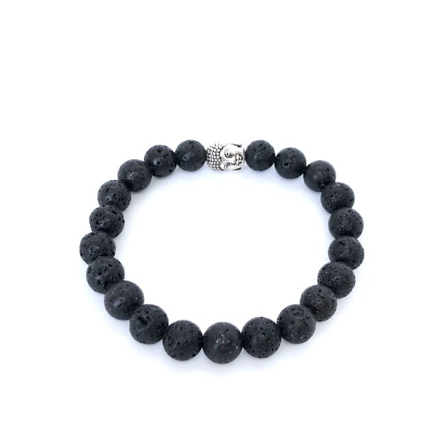 Armband  Lavasteen  met Zilver Boeddhahoofd