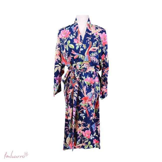 Imbarro Kimono Royal Paradise - One Size - Donkerblauw - Viscose