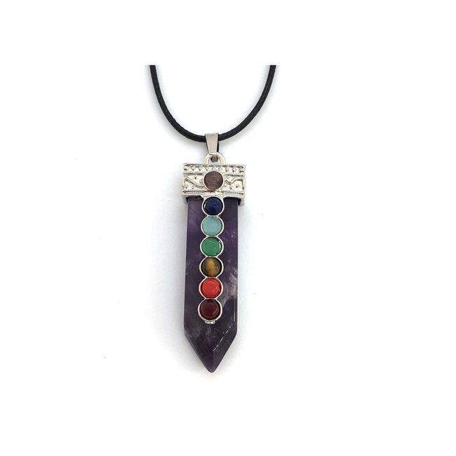 Ketting Amethist Hanger met 7 Chakra Stenen