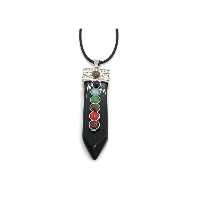Ketting Onyx Hanger met 7 Chakra in Cadeaudoos