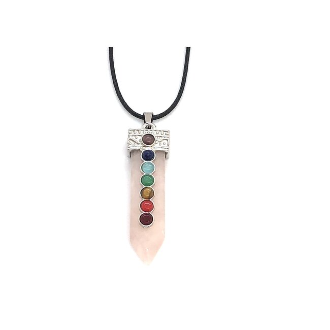 PuurSpirits Rozenkwarts Hanger met Ketting  - 7 Chakra Stenen