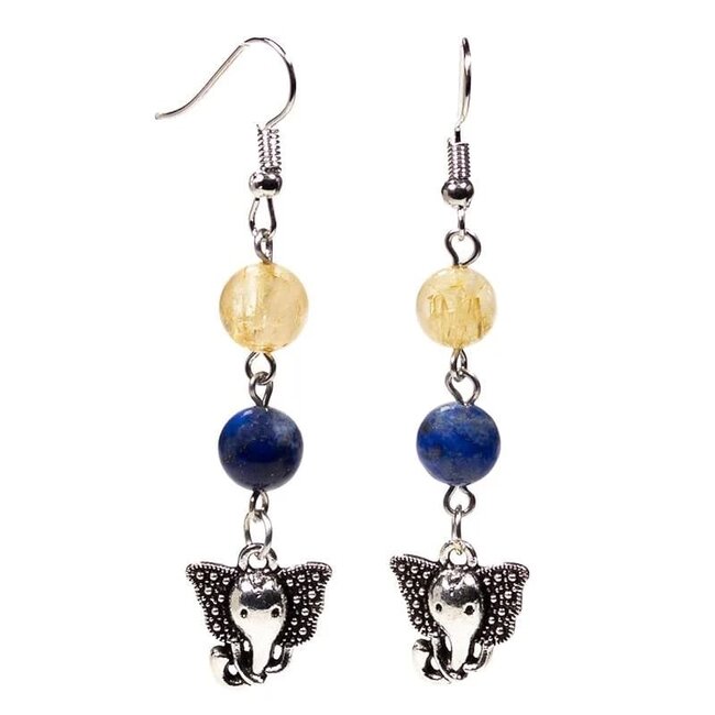 Oorbellen Lapis Lazuli Rutielkwarts Ganesha Bedel