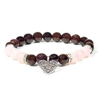 PuurSpirits Armband Granaat/Rozenkwarts met Hartje