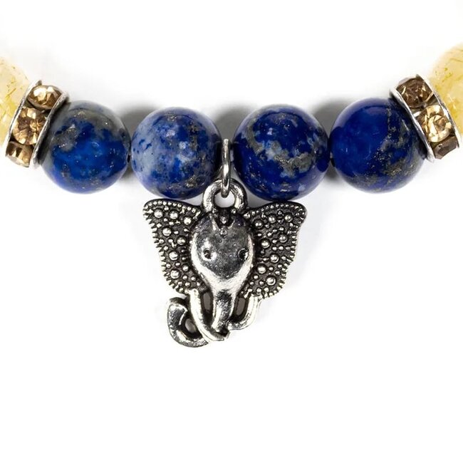 PuurSpirits Armband Lapis Lazuli/Rutielkwarts met Ganesha