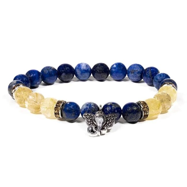 Armband Lapis Lazuli en Rutielkwarts Ganesha Bedel