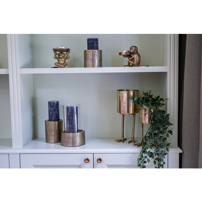 De Croco Kaarsenhouder - 14x22cm - Messingkleur - Aluminium/Glas