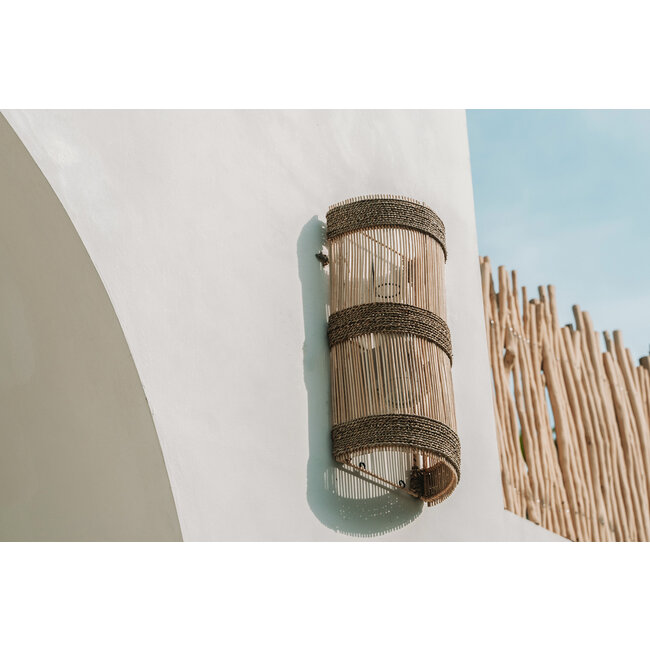 De Jalal Applique Muurlamp - 25x15x50cm - Naturel - Rotan