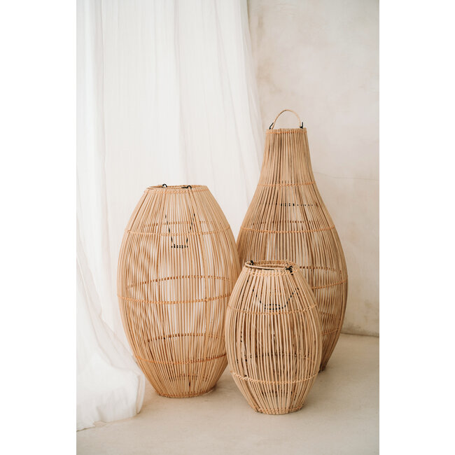 De Zuri Hanglamp/Vloerlamp - 30x30x48cm - Naturel - Rotan