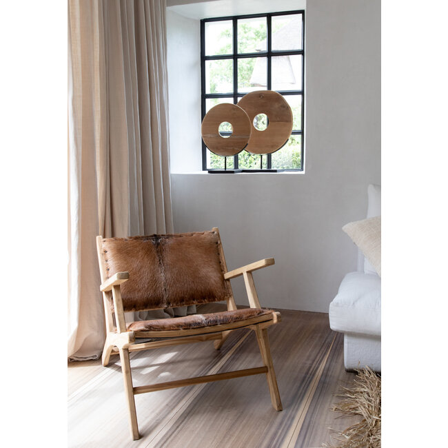 De Teak Disc op Stand - 48x15x60cm - Naturel - Teakhout/Metaal