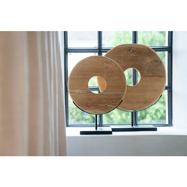 De Teak Disc op Stand - 38x12x50cm - Naturel - Teakhout/Metaal