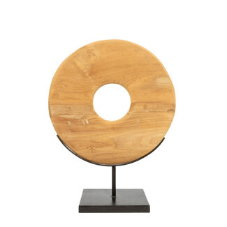 De Teak Disc op Stand - 38x12x50cm - Naturel - Teakhout/Metaal