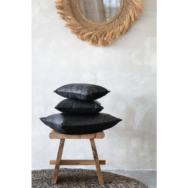 De Four Leather Panel Kussenhoes - Zwart - 40x40